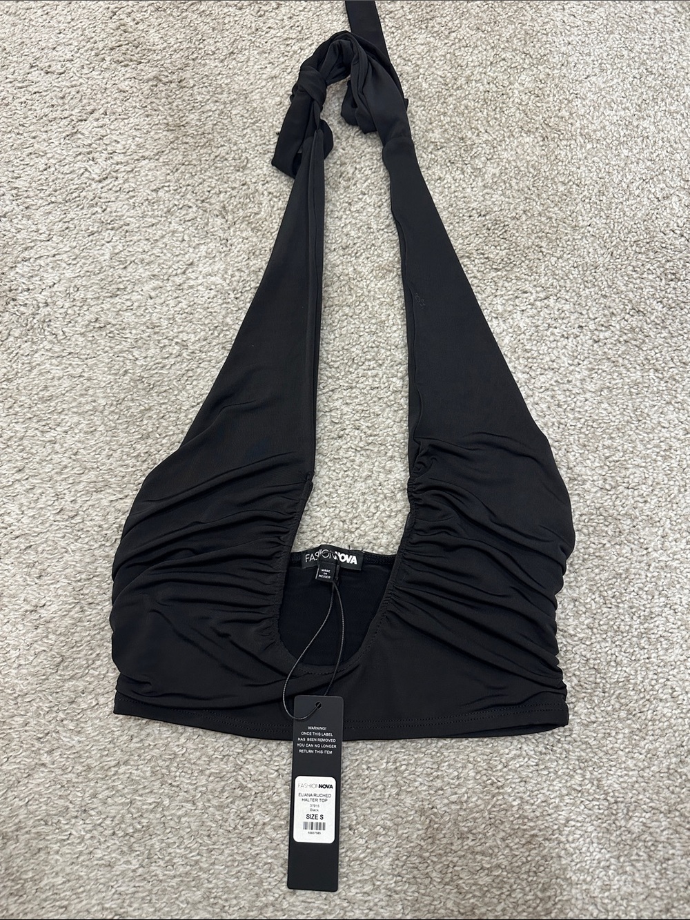 NWT Fashion Nova Eliana Ruched Halter Top Black Tie Crop small sexy party